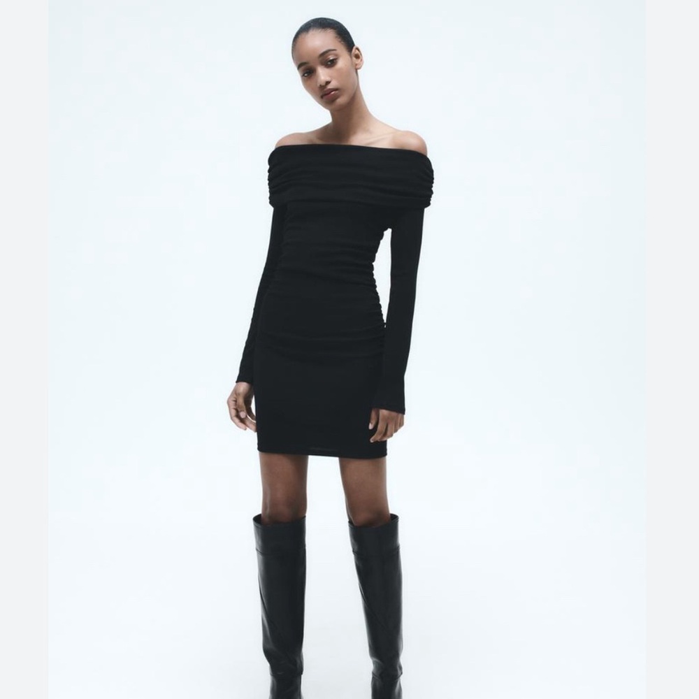 Zara Bodycon Off-shoulder mini dress | black | xs